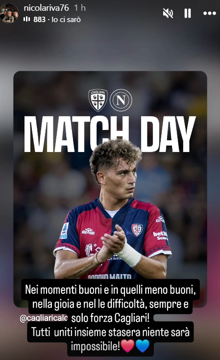 Nicola Riva verso Cagliari Napoli: «Tutti insieme stasera, niente è impossibile!» 27 Nicola Riva