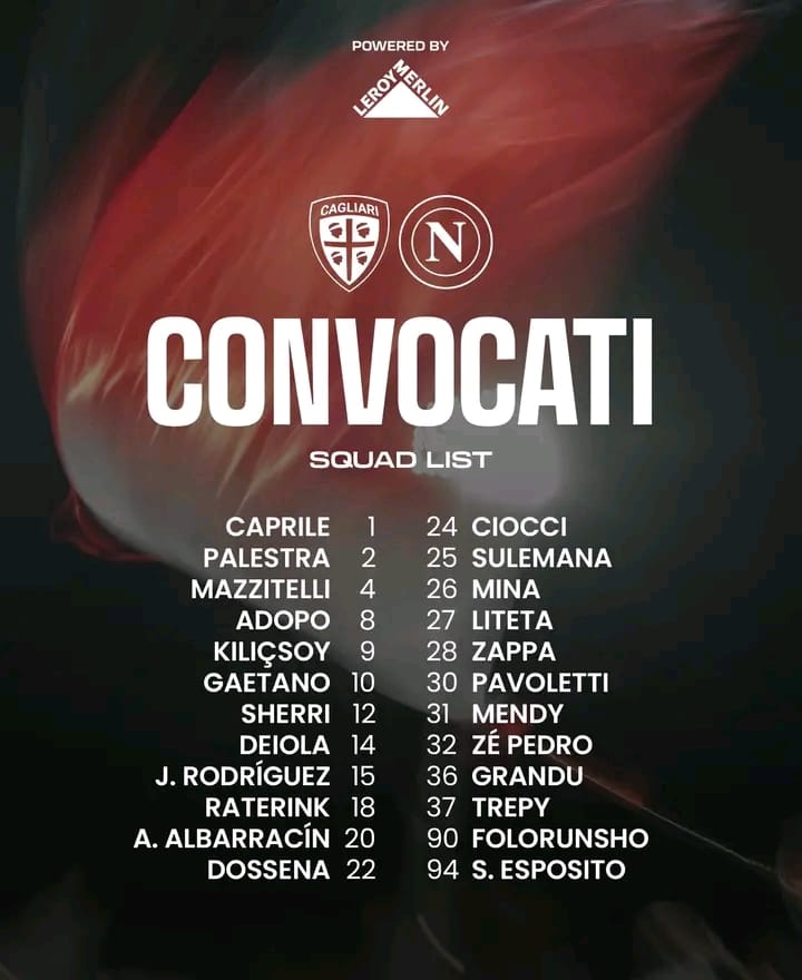 Convocati Cagliari per il Napoli, la scelta di Pisacane su Deiola. La lista completa 27 WhatsApp Image 2026 03 19 at 17.28.22