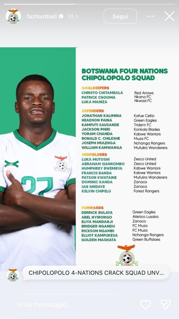 Convocati Zambia per il Torneo Botswana 4 Nazioni: la scelta su Liteta e Mutandwa 27 WhatsApp Image 2026 03 24 at 17.41.40