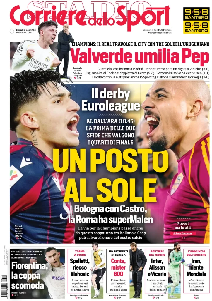 Rassegna stampa Cagliari: prime pagine quotidiani sportivi - 12 marzo 2026 28 corriere dello sport 020305ctod7zu
