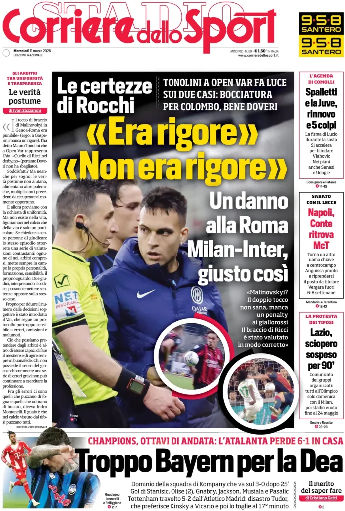 Le prime pagine dei principali quotidiani sportivi – 11 marzo 2026 28 corriere dello sport 020308p3q35wv