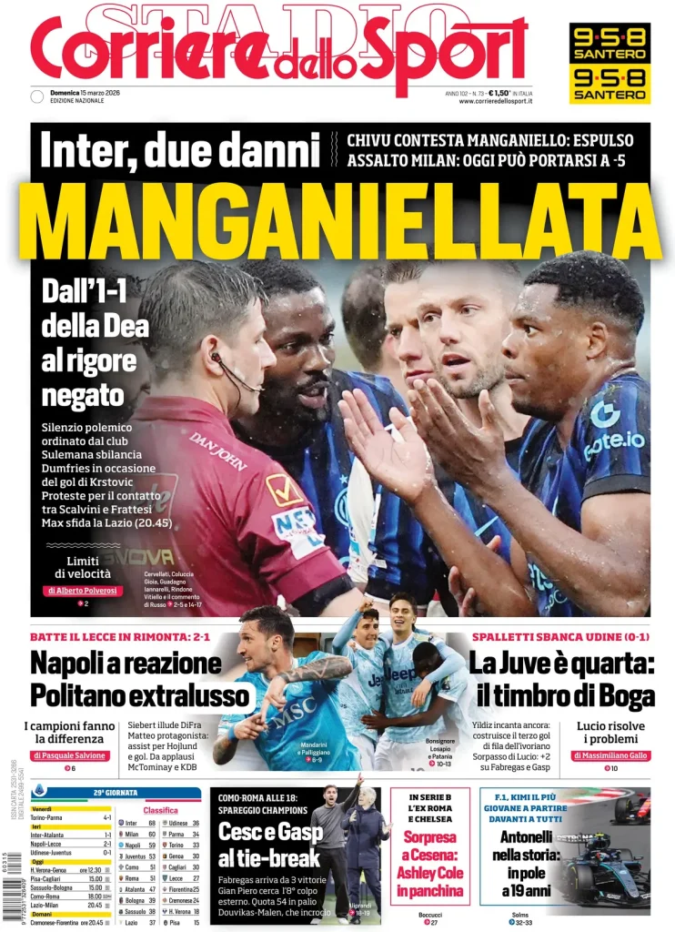 Le prime pagine dei principali quotidiani sportivi – 15 marzo 28 corriere dello sport 021518zh7948u