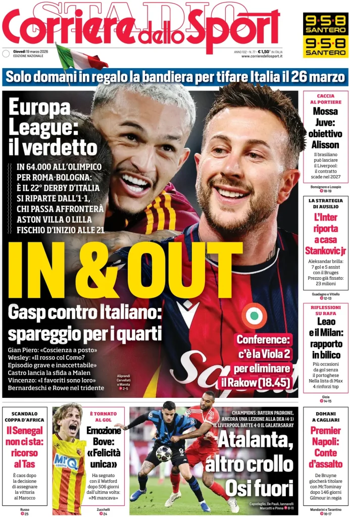 Le prime pagine dei principali quotidiani sportivi – 19 marzo 28 corriere dello sport 021538r7xyy7p