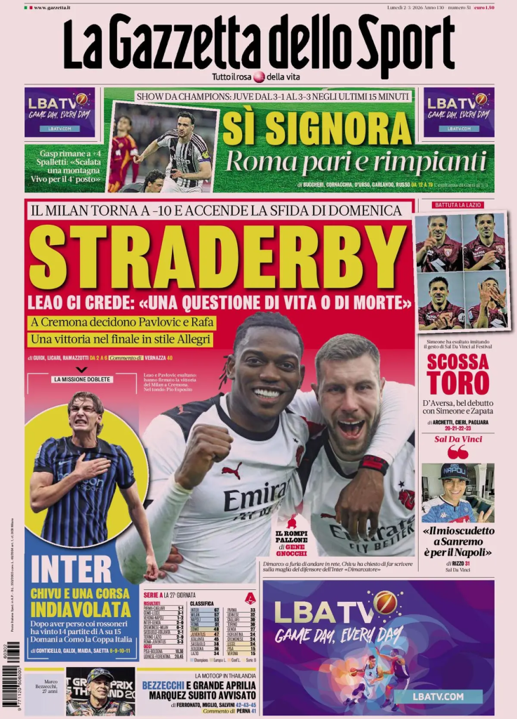 Le prime pagine dei principali quotidiani sportivi – 2 marzo 27 image 3