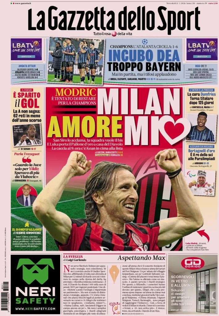 Le prime pagine dei principali quotidiani sportivi – 11 marzo 2026 29 la gazzetta dello sport 0318033tp1et7