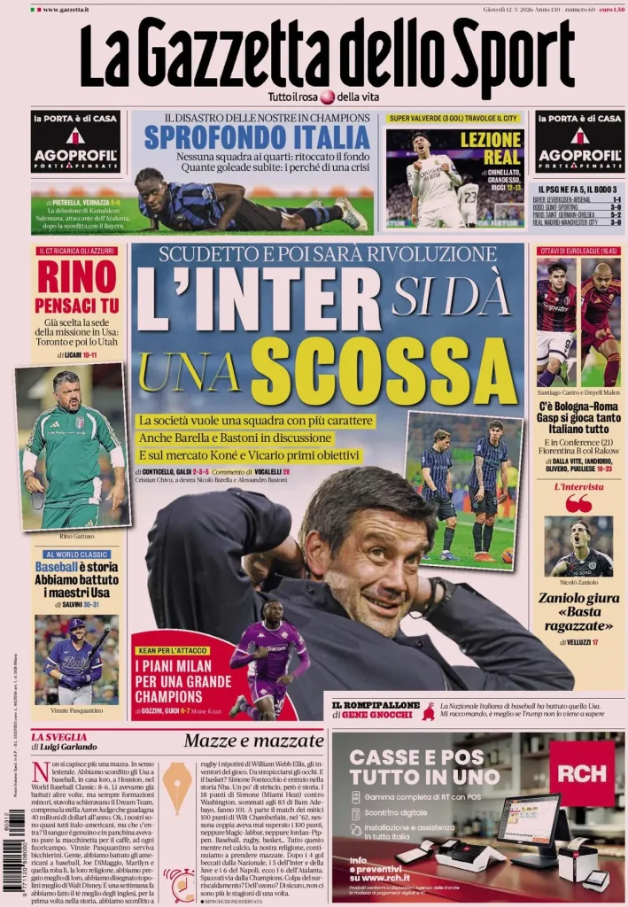 Rassegna stampa Cagliari: prime pagine quotidiani sportivi - 12 marzo 2026 29 la gazzetta dello sport 032508edf6izf