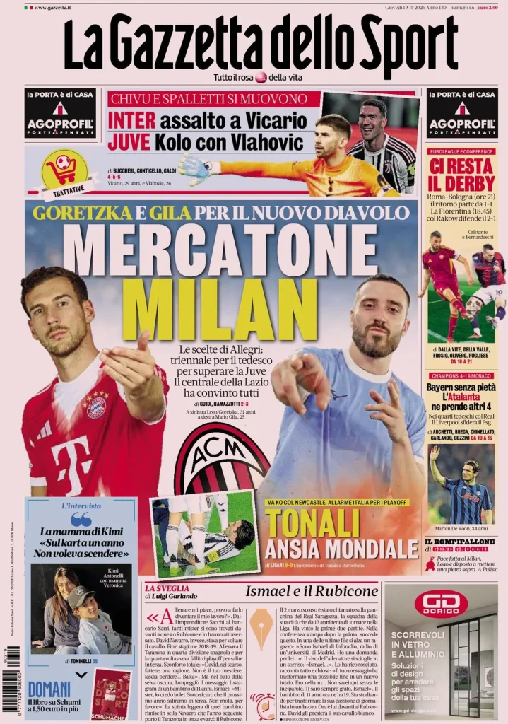 Le prime pagine dei principali quotidiani sportivi – 19 marzo 27 la gazzetta dello sport 032803puhf1lf