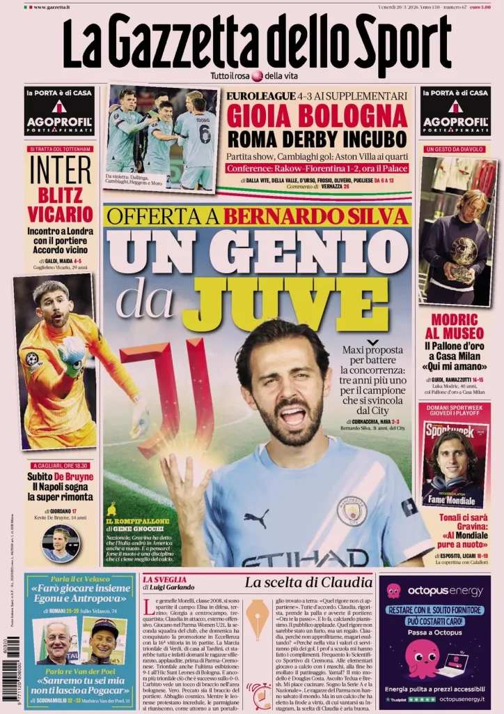 Rassegna stampa Cagliari: prime pagine quotidiani sportivi - 20 marzo 2026 29 la gazzetta dello sport 032842k04re9h