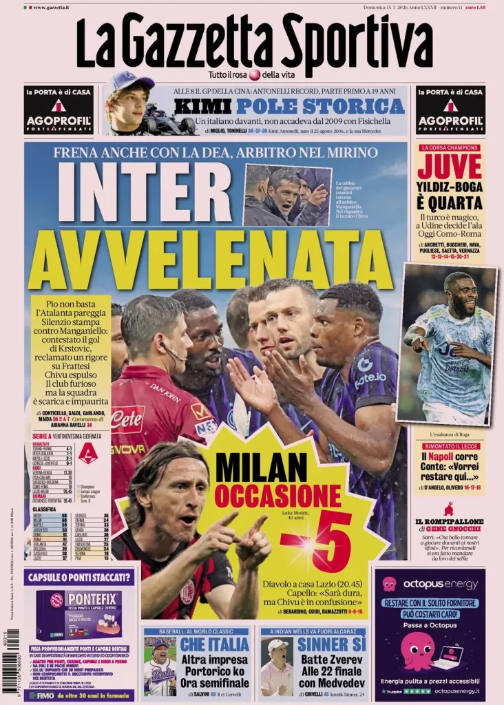 Le prime pagine dei principali quotidiani sportivi – 15 marzo 29 la gazzetta dello sport 032943189e06t