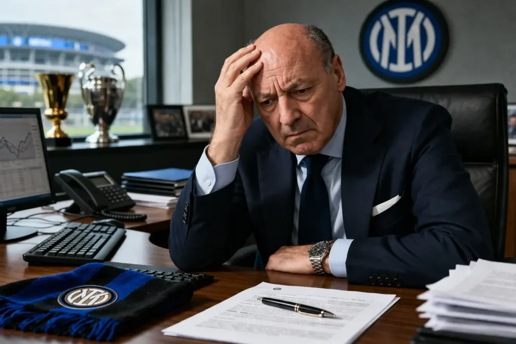 Il presidente Marotta preoccupato nel suo ufficio