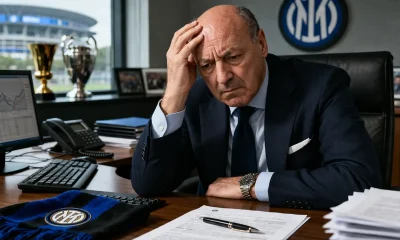 Il presidente Marotta preoccupato nel suo ufficio
