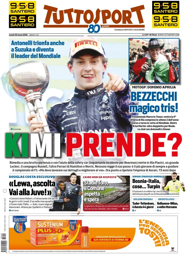 Le prime pagine dei principali quotidiani sportivi – 30 marzo 2026 27 tuttosport 0203023ngbq2v