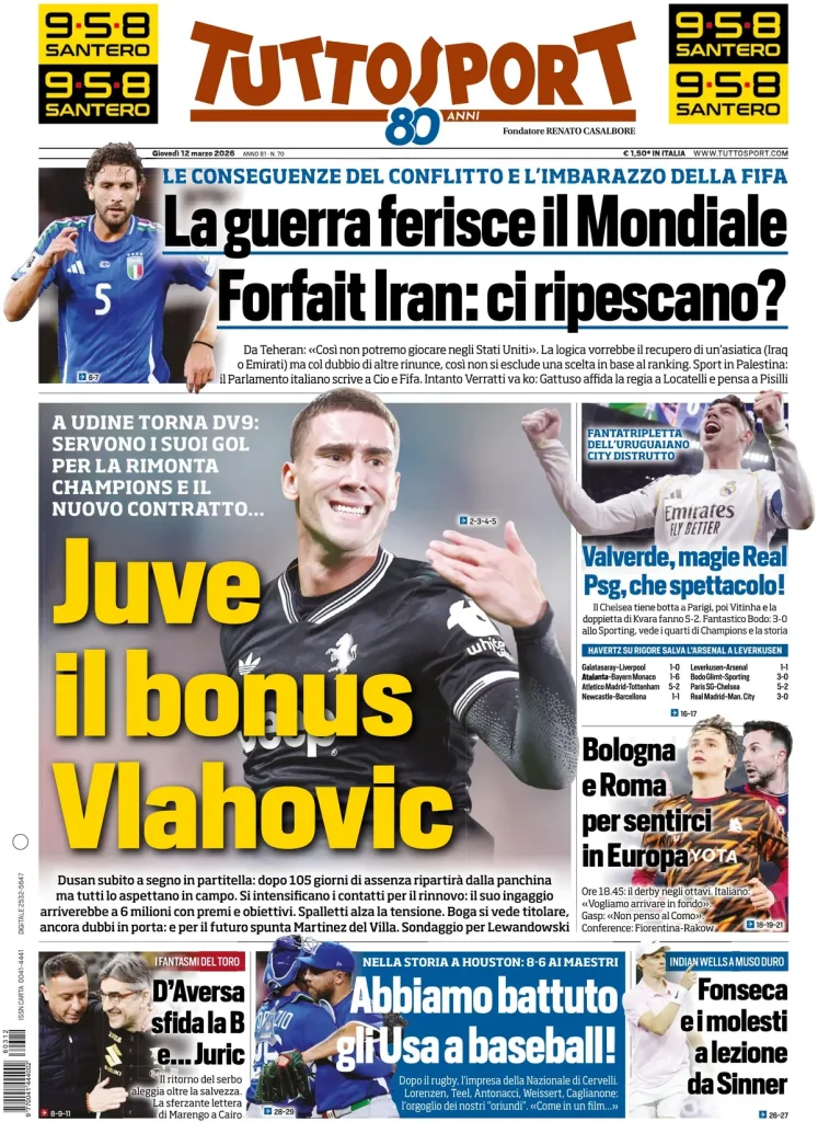 Rassegna stampa Cagliari: prime pagine quotidiani sportivi - 12 marzo 2026 27 tuttosport 020450xpeds6k