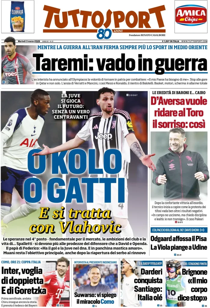 Le prime pagine dei principali quotidiani sportivi – 3 marzo 2026 27 tuttosport 020616twb6rtu