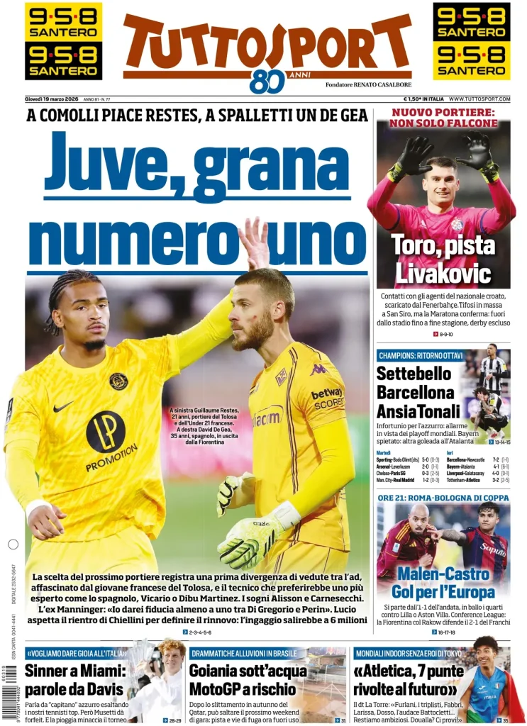 Le prime pagine dei principali quotidiani sportivi – 19 marzo 29 tuttosport 021544qvo7ke7