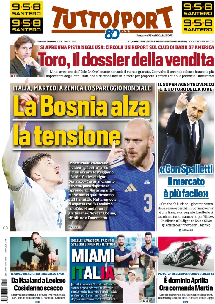 Le prime pagine dei principali quotidiani sportivi – 29 marzo 2026 27 tuttosport 0708203xqbjz9