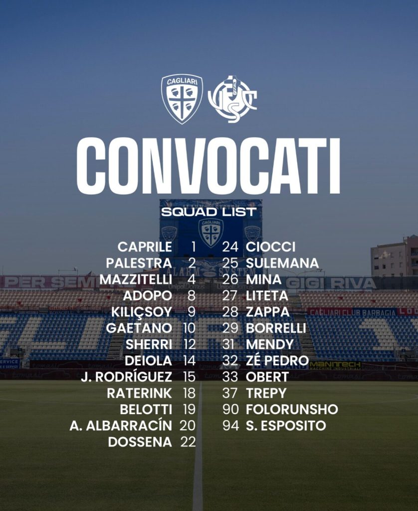 Convocati Cagliari: i giocatori a disposizione di Pisacane. C'è Mendy, out Pavoletti 27 Convocati Cagliari 1
