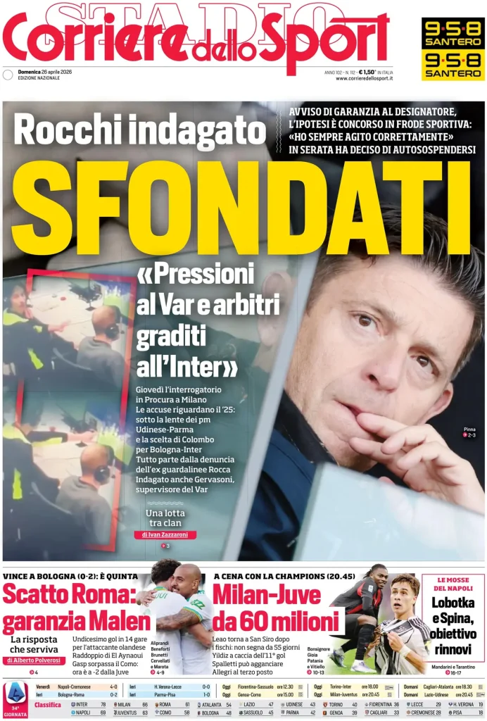 Rassegna stampa Cagliari: prime pagine quotidiani sportivi - 26 aprile 2026 28 corriere dello sport 0204255v17e5x