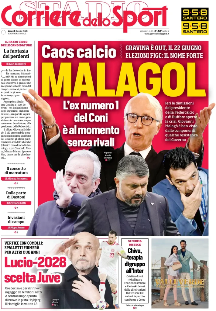 Rassegna stampa Cagliari: prime pagine quotidiani sportivi - 3 aprile 2026 28 corriere dello sport 0214146up94mr