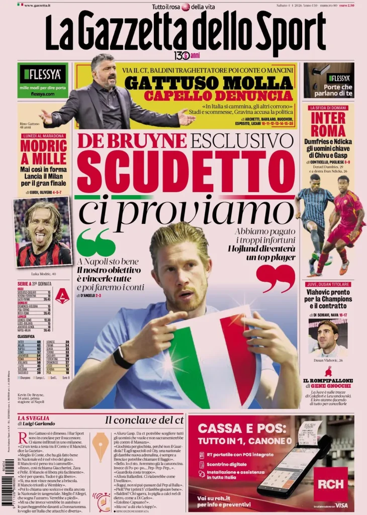 Rassegna stampa Cagliari: prime pagine quotidiani sportivi - 4 aprile 2026 29 la gazzetta dello sport 033304dh8adlu