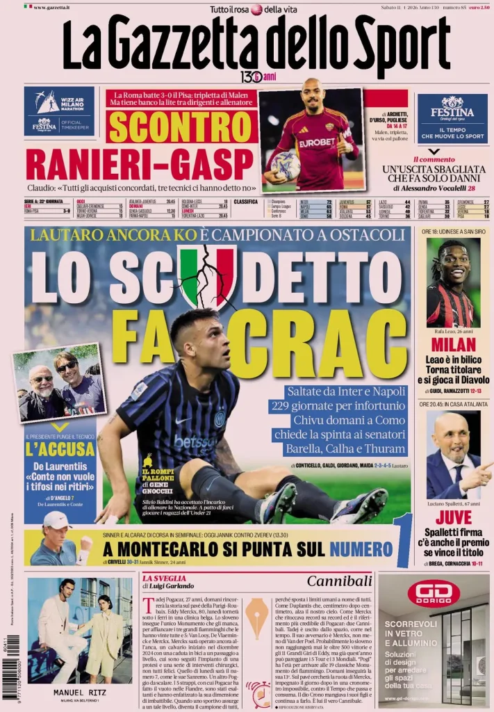 Le prime pagine dei principali quotidiani sportivi – 11 aprile 2026 29 la gazzetta dello sport 033337r5n6775