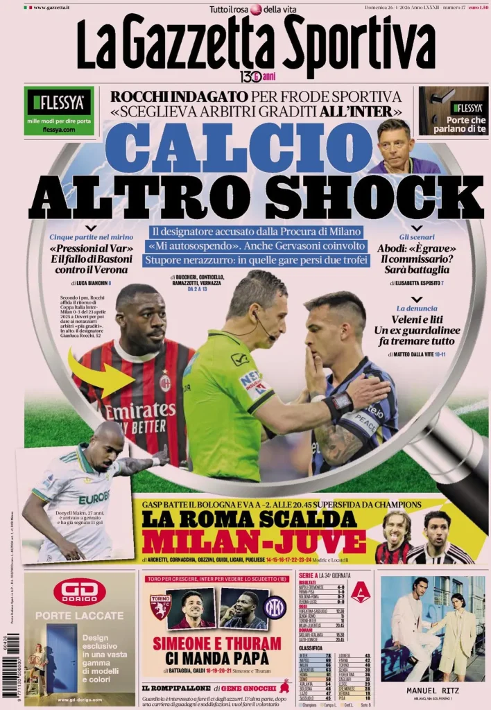 Rassegna stampa Cagliari: prime pagine quotidiani sportivi - 26 aprile 2026 29 la gazzetta dello sport 040301cyndmoy