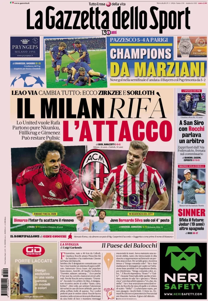 Le prime pagine dei principali quotidiani sportivi – 29 aprile 27 la gazzetta dello sport 0403071zw2iao