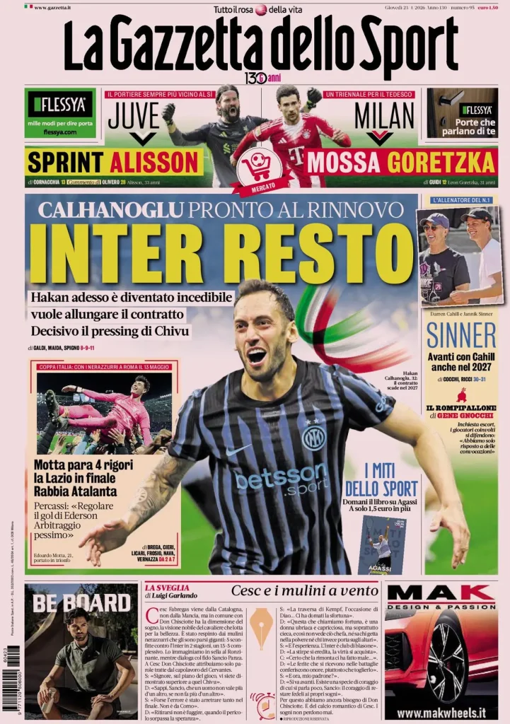 Rassegna stampa Cagliari: prime pagine quotidiani sportivi - 23 aprile 2026 29 la gazzetta dello sport 041802zli3dot