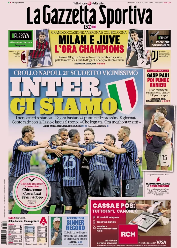 Rassegna stampa Cagliari: prime pagine quotidiani sportivi - 19 aprile 2026 29 la gazzetta dello sport 063157etfefm7