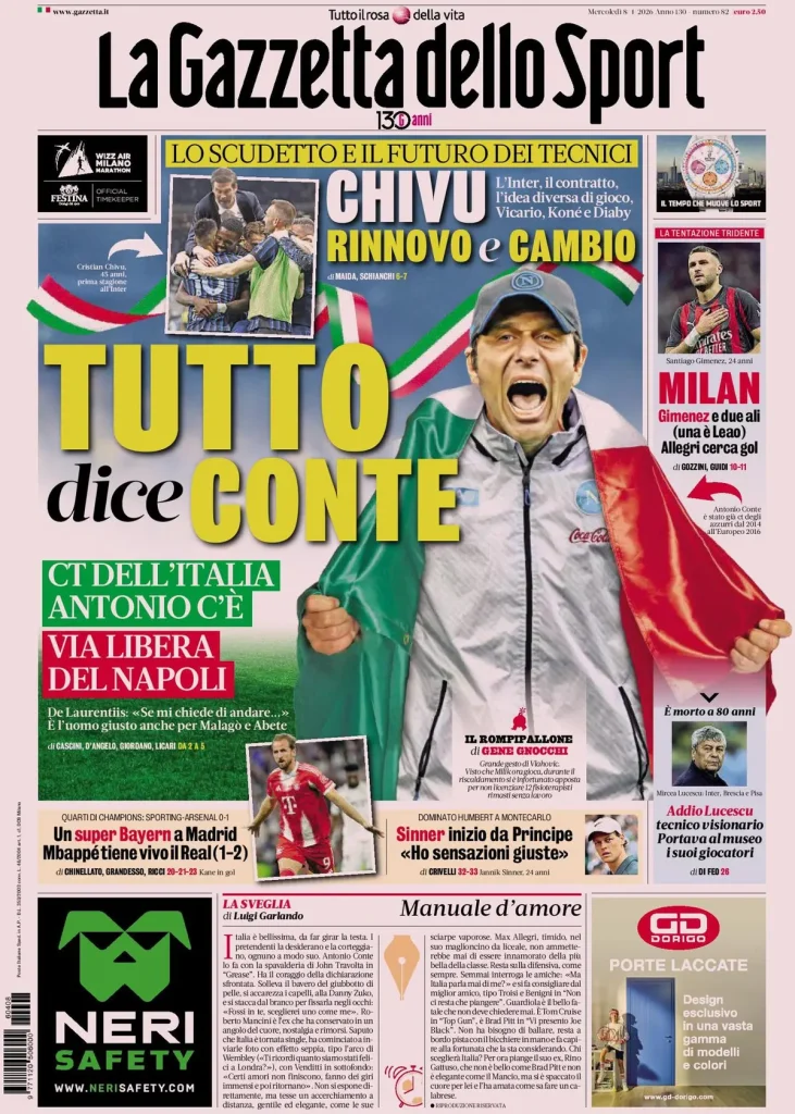 Le prime pagine dei principali quotidiani sportivi – 8 aprile 2026 29 la gazzetta dello sport 0641326st276r