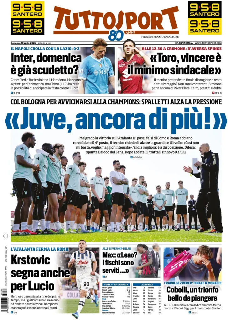 Rassegna stampa Cagliari: prime pagine quotidiani sportivi - 19 aprile 2026 27 tuttosport 020301walejiy