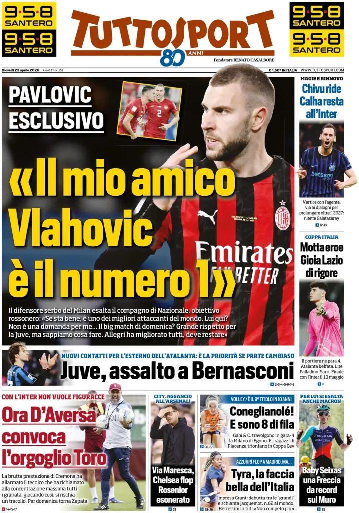 Rassegna stampa Cagliari: prime pagine quotidiani sportivi - 23 aprile 2026 27 tuttosport 020302r8a8e3n