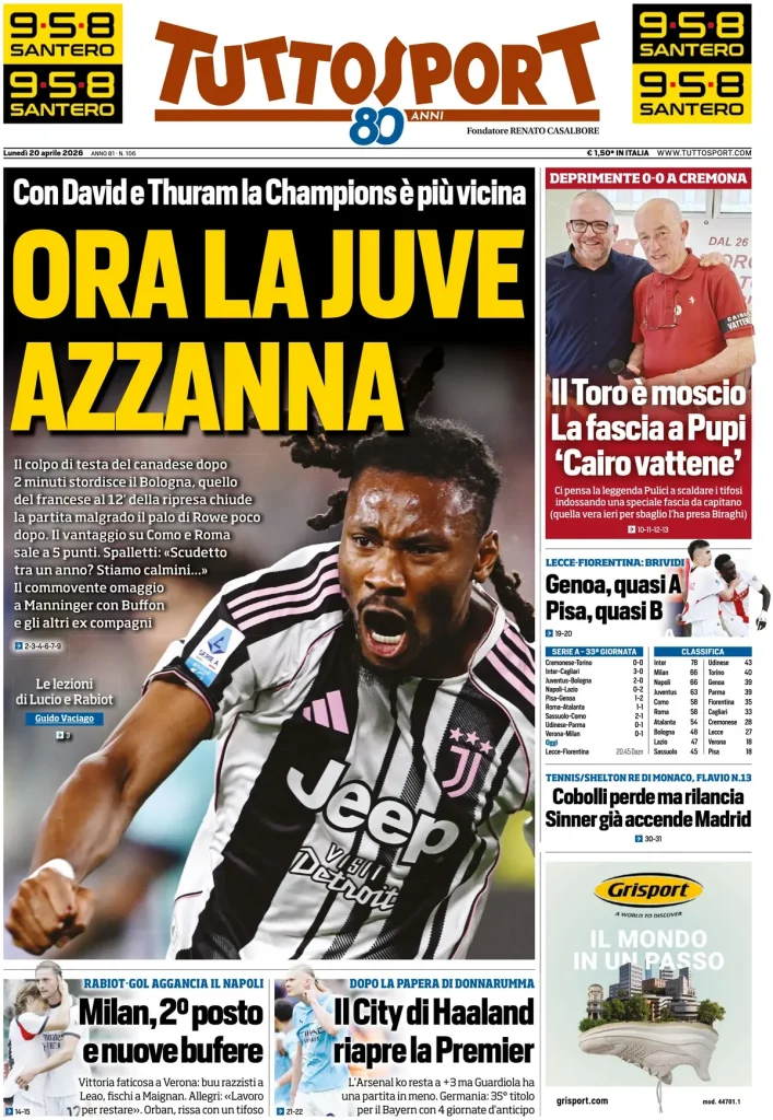 Rassegna stampa Cagliari: prime pagine quotidiani sportivi - 20 aprile 2026 27 tuttosport 0203107wi6mff