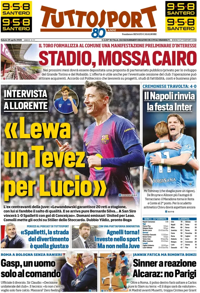 Rassegna stampa Cagliari: prime pagine quotidiani sportivi - 25 aprile 2026 27 tuttosport 020424yg56r2c