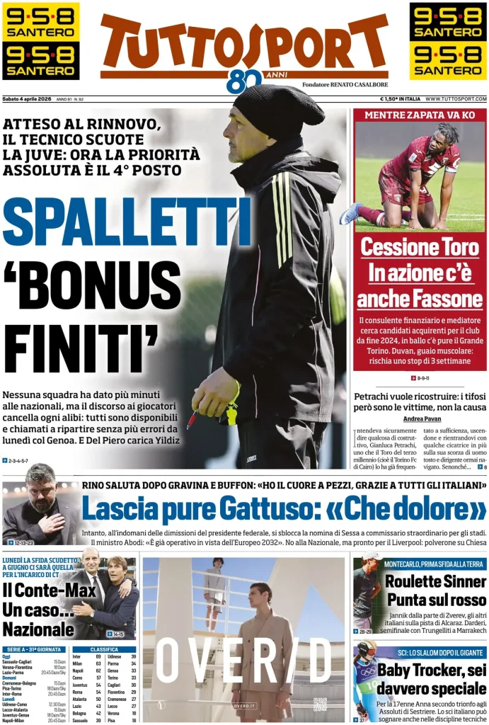 Rassegna stampa Cagliari: prime pagine quotidiani sportivi - 4 aprile 2026 27 tuttosport 020802gxyejxf