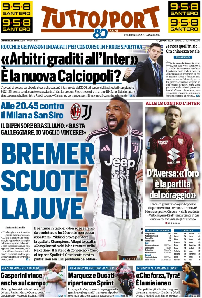 Rassegna stampa Cagliari: prime pagine quotidiani sportivi - 26 aprile 2026 27 tuttosport 020941z2r5j7d