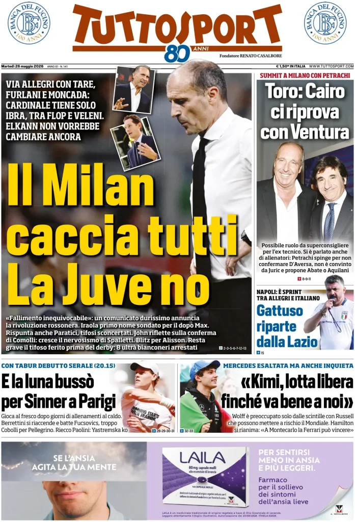Le prime pagine dei principali quotidiani sportivi – 26 maggio 29 150809