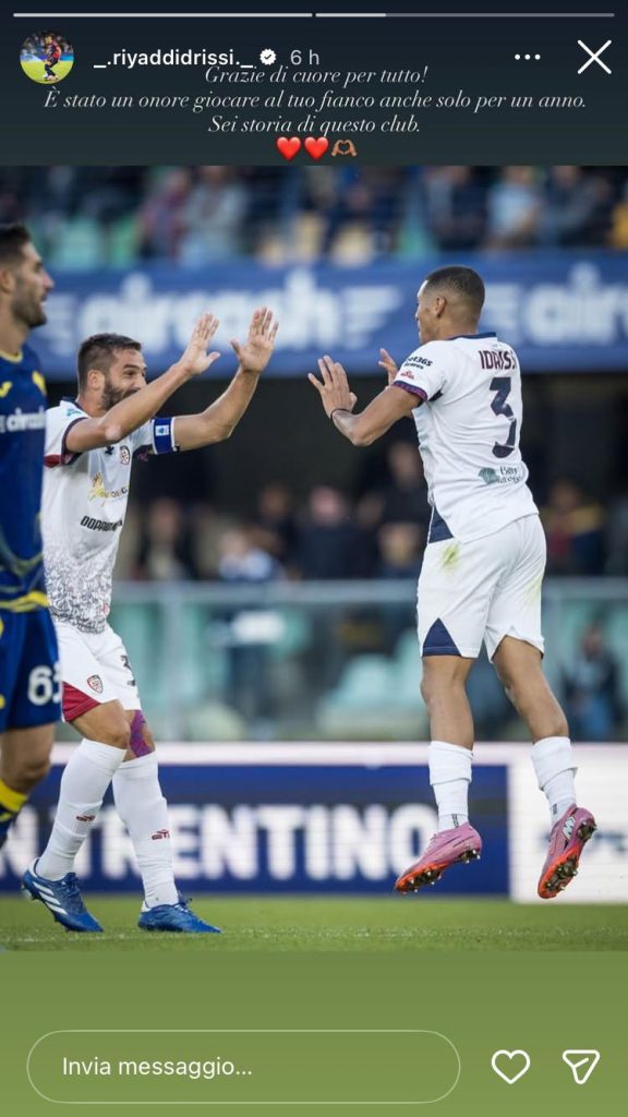 Idrissi ringrazia Pavoletti: «E' stato un onore giocare al tuo fianco! Sei storia di questo club» 27 WhatsApp Image 2026 05 18 at 20.11.51