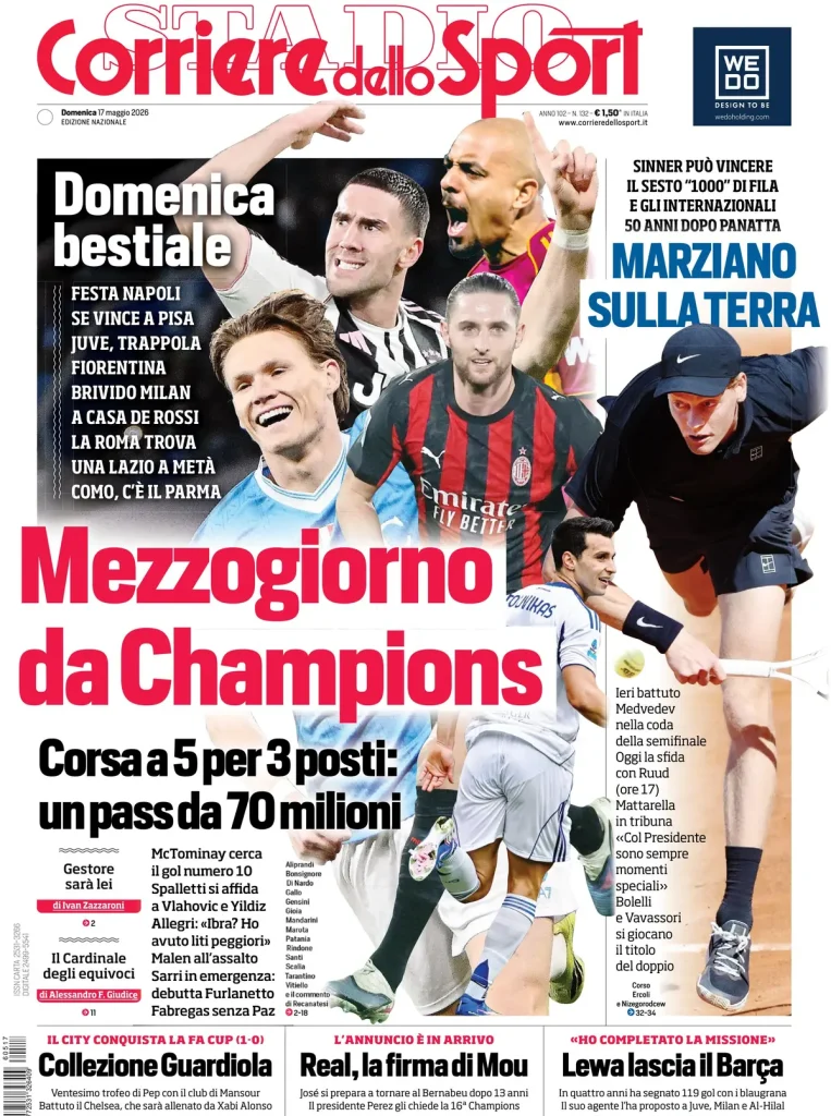 Rassegna stampa Cagliari: prime pagine quotidiani sportivi - 17 maggio 2026 28 corriere dello sport 0203070znc3tu