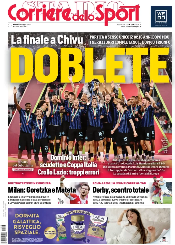 Rassegna stampa Cagliari: prime pagine quotidiani sportivi - 14 maggio 2026 28 corriere dello sport 02030755rbs7d