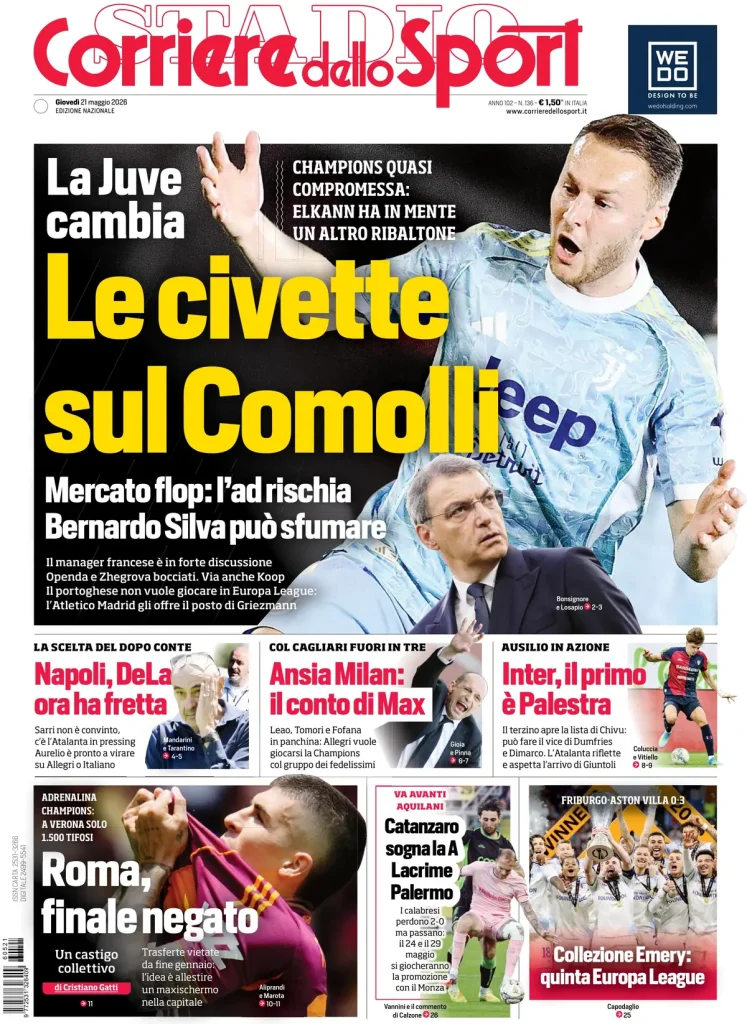 Rassegna stampa Cagliari: prime pagine quotidiani sportivi - 21 maggio 2026 28 corriere dello sport 020307fta2r2o