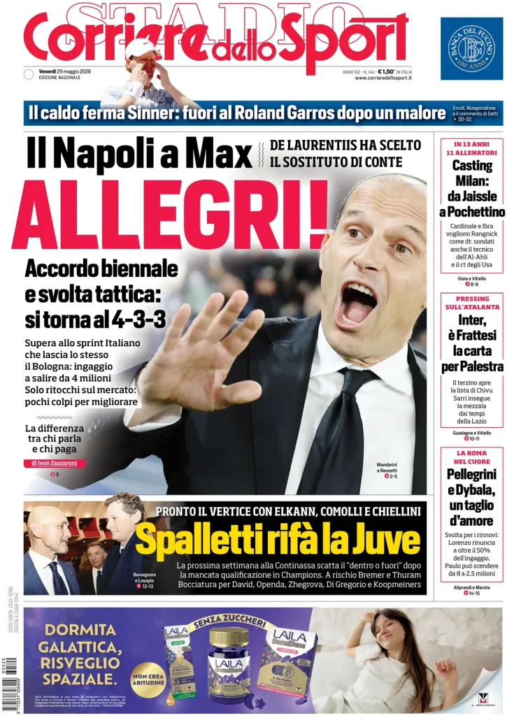 Le prime pagine dei principali quotidiani sportivi – 29 maggio 28 corriere dello sport 020307jmz8zbc