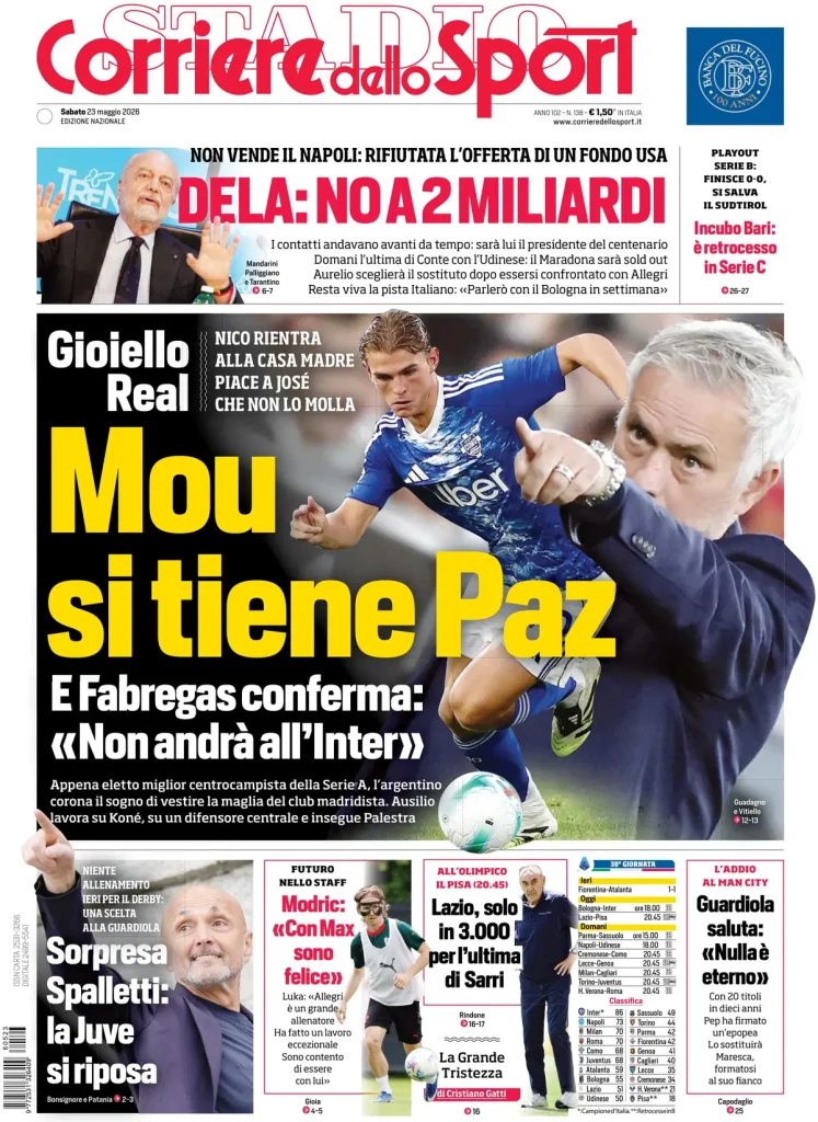 Rassegna stampa Cagliari: prime pagine quotidiani sportivi - 23 maggio 2026 28 corriere dello sport 020307nw38rh4