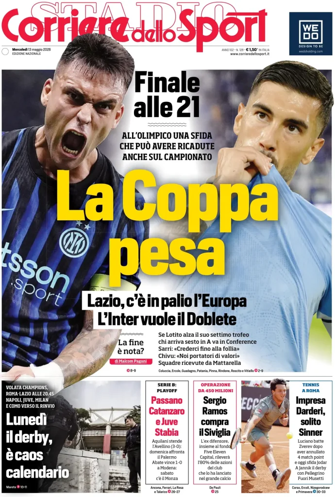 Rassegna stampa Cagliari: prime pagine quotidiani sportivi - 13 maggio 2026 28 corriere dello sport 020309kdo85pu