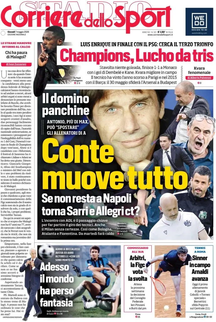 Le prime pagine dei principali quotidiani sportivi – 7 maggio 27 corriere dello sport 020321n4vdpss