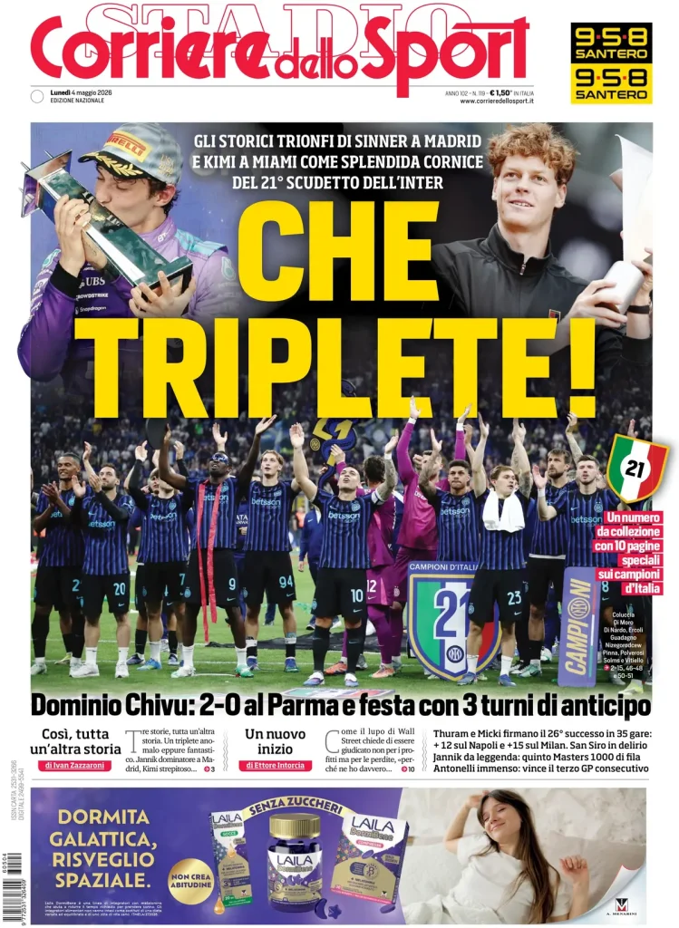 Le prime pagine dei principali quotidiani sportivi – 4 maggio 28 corriere dello sport 020806yeoe89j
