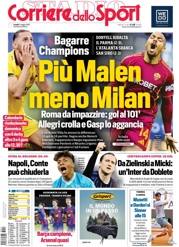 Le prime pagine dei principali quotidiani sportivi – 11 maggio 27 corriere dello sport 0208081ra6z99