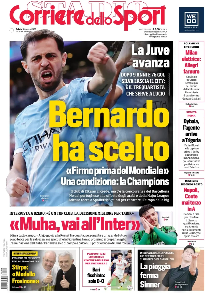 Le prime pagine dei principali quotidiani sportivi – 16 maggio 28 corriere dello sport 020822yojb5wc