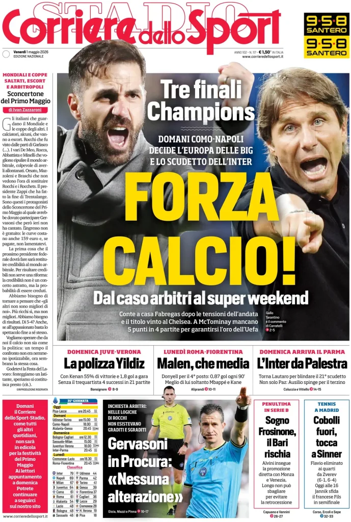 Le prime pagine dei principali quotidiani sportivi – 1 maggio 2026 28 corriere dello sport 021153xqd1om9