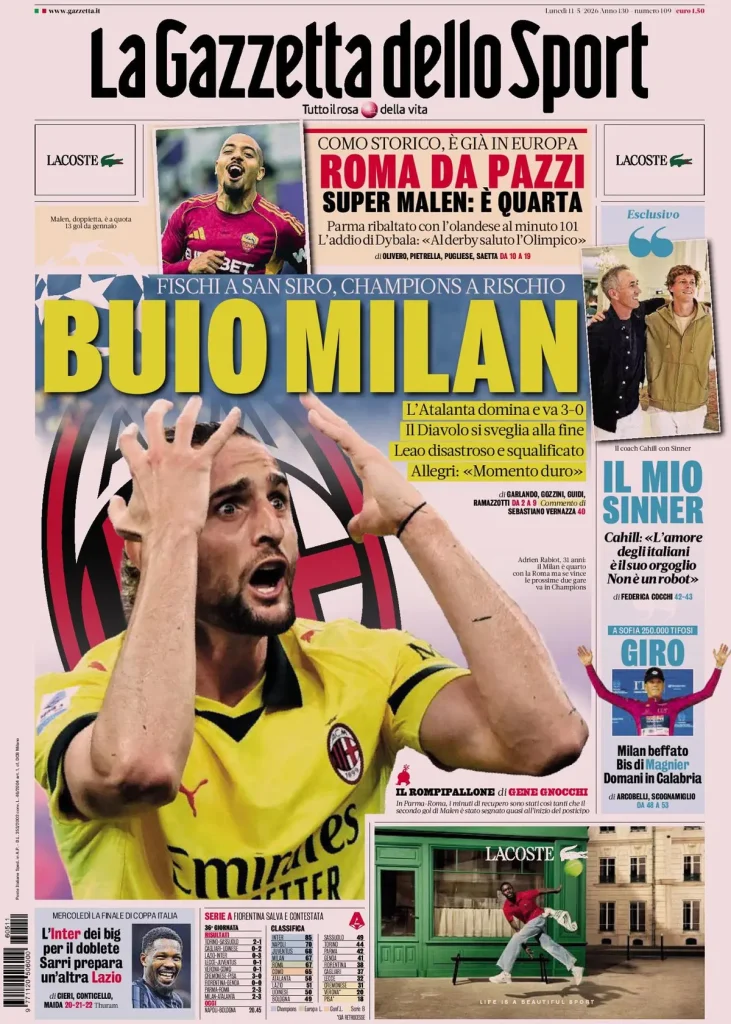 Le prime pagine dei principali quotidiani sportivi – 11 maggio 28 la gazzetta dello sport 032243mr1dnda